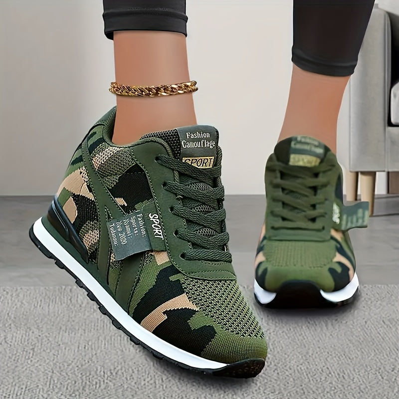 Women's Camouflage Pattern Sneakers, Comfortable Low Top Casual Lace Up Outdoor Shoes