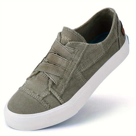 Women's Casual Slip-On Canvas Sneakers - No Laces, Elastic Low Top