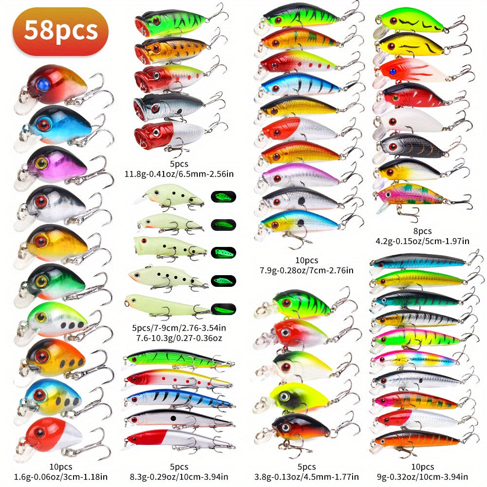 Hard Fishing Lures Set, Includes Minnow Popper Pencil Crank Baits for Bass Pike Fit