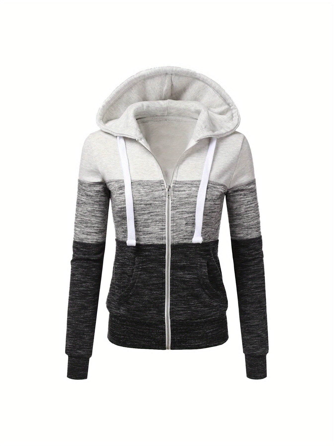 Women's All-Season Zipper Hoodie with Drawstring, Long Sleeve Knit Sweatshirt with Color Block Design