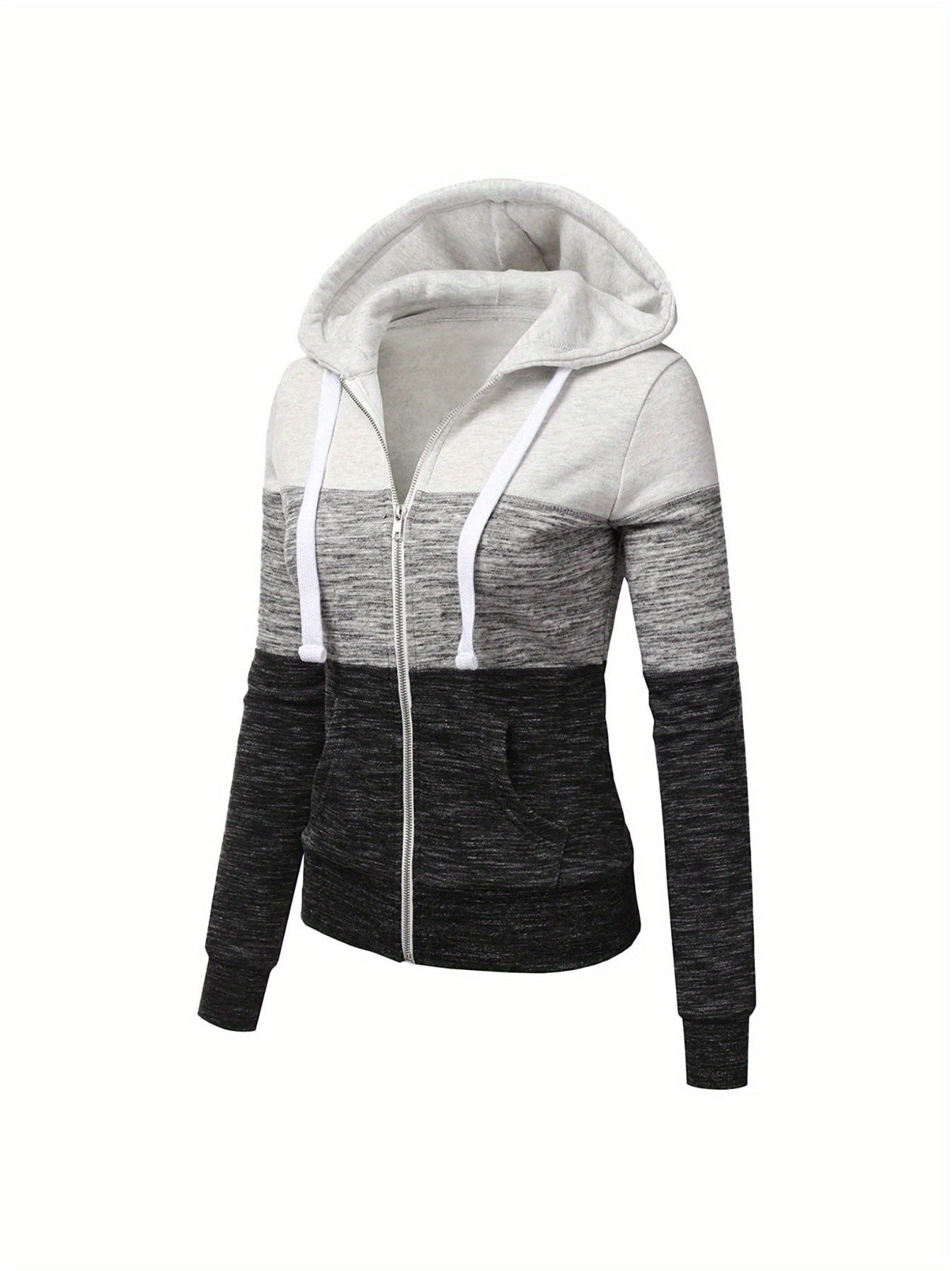 Women's All-Season Zipper Hoodie with Drawstring, Long Sleeve Knit Sweatshirt with Color Block Design