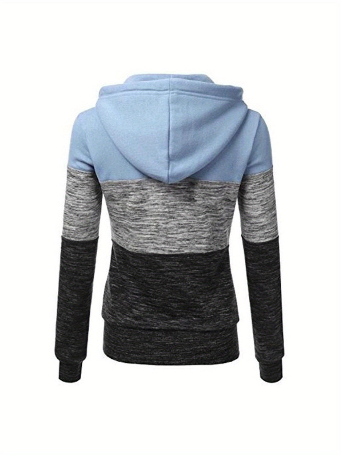 Women's All-Season Zipper Hoodie with Drawstring, Long Sleeve Knit Sweatshirt with Color Block Design