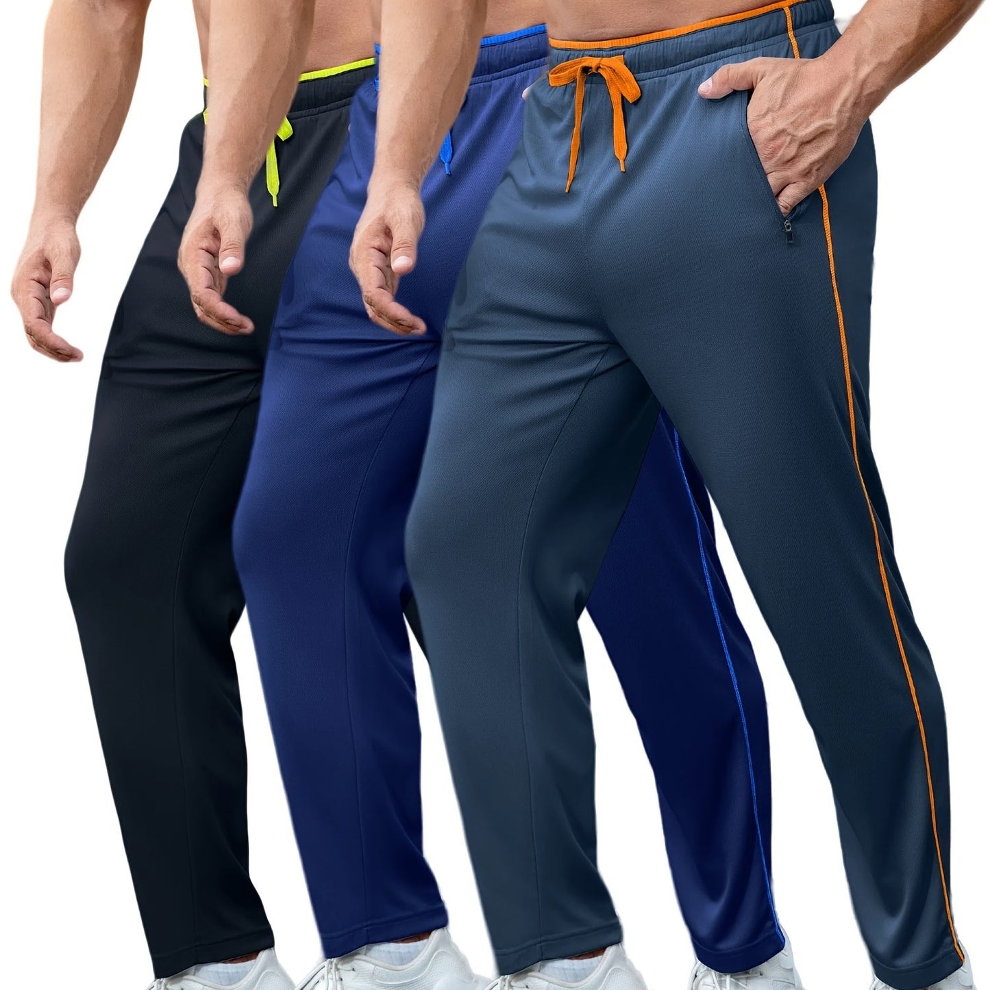 Men's 3 Pack Athletic Sweatpants - Open Bottom, Pocketed, Workout, Running, Training, Jogging Pants