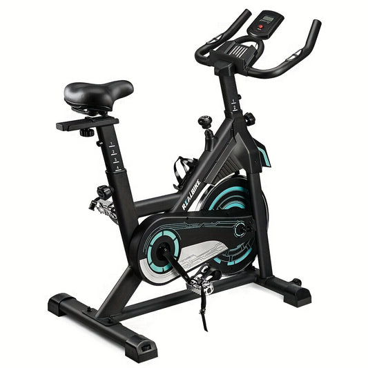 Indoor Exercise Bike with Silent Belt Drive ,Heavy-Duty Flywheel, Adjustable Seat & Upgraded LCD Display