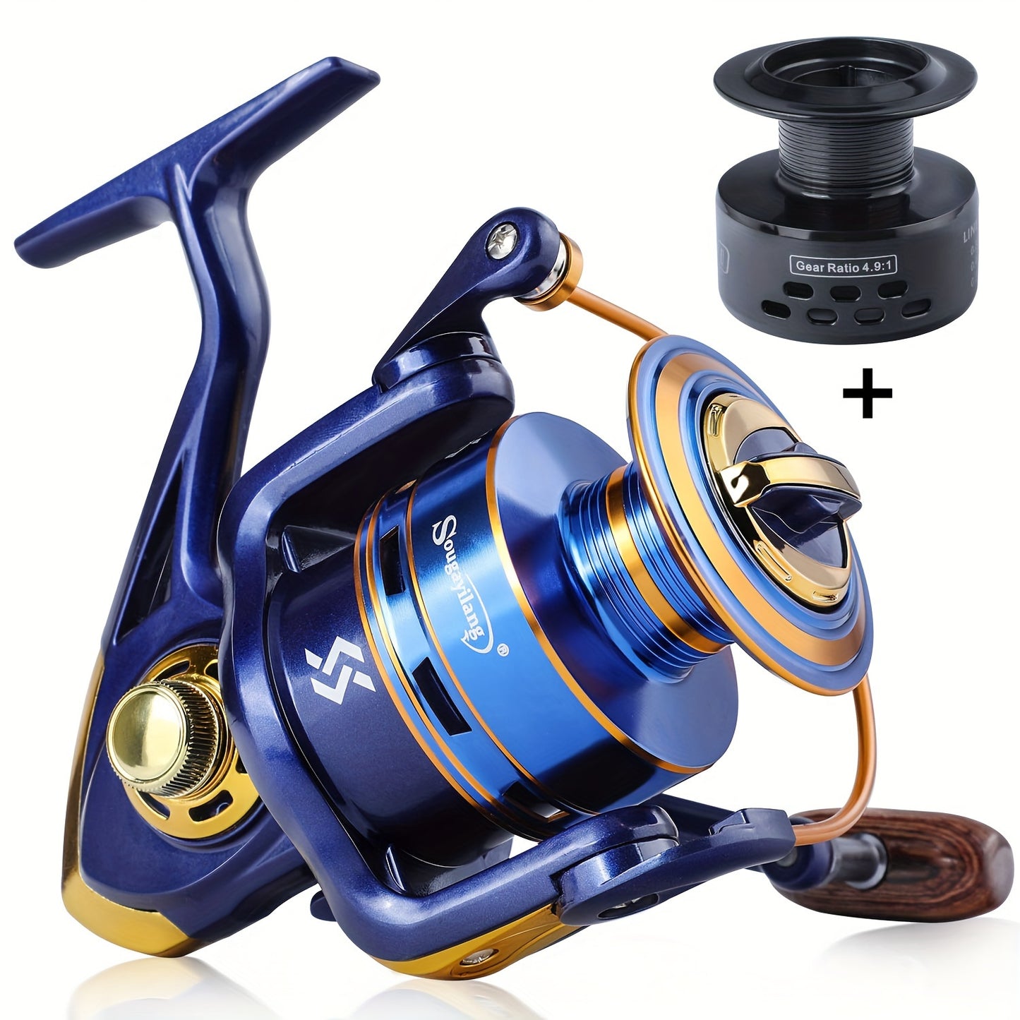 Sougayilang 1pc Spinning Reel, Aluminum Spool, 12 Ball Bearings, 5.2:1/4.9:1 Gear Ratio