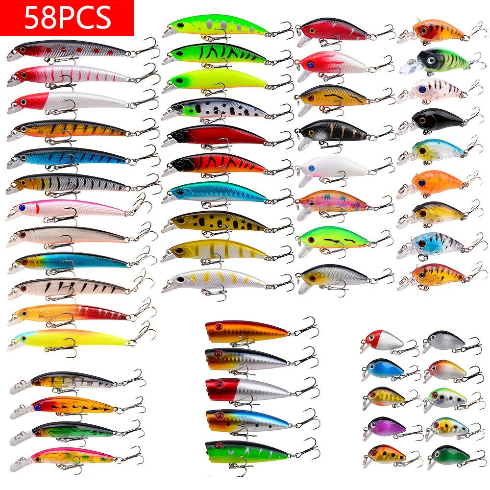 Topwater Minnow Fishing Lures Set, ABS Hard Bait Plastic Crank Baits, Versatile Fishing Tackle Kit