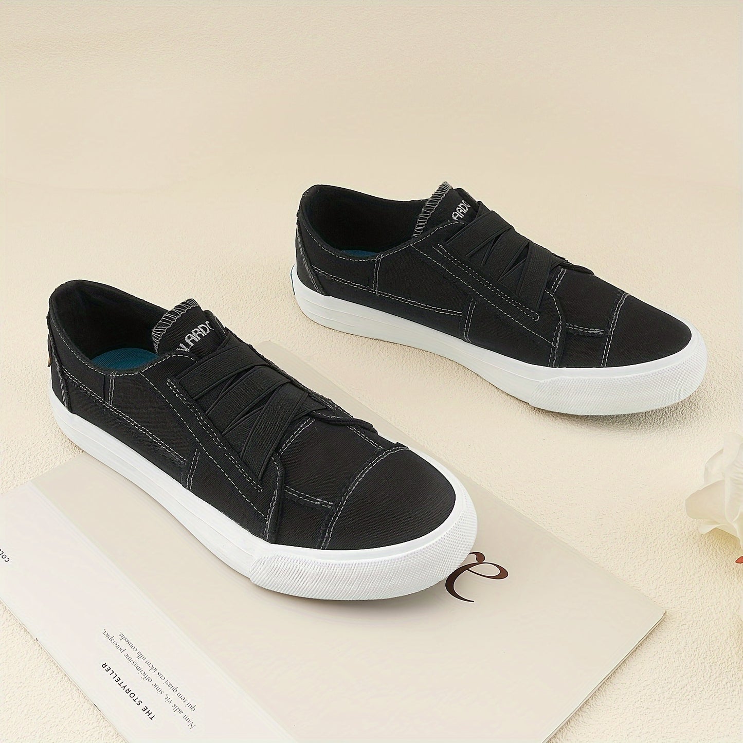 Women's Casual Slip-On Canvas Sneakers - No Laces, Elastic Low Top