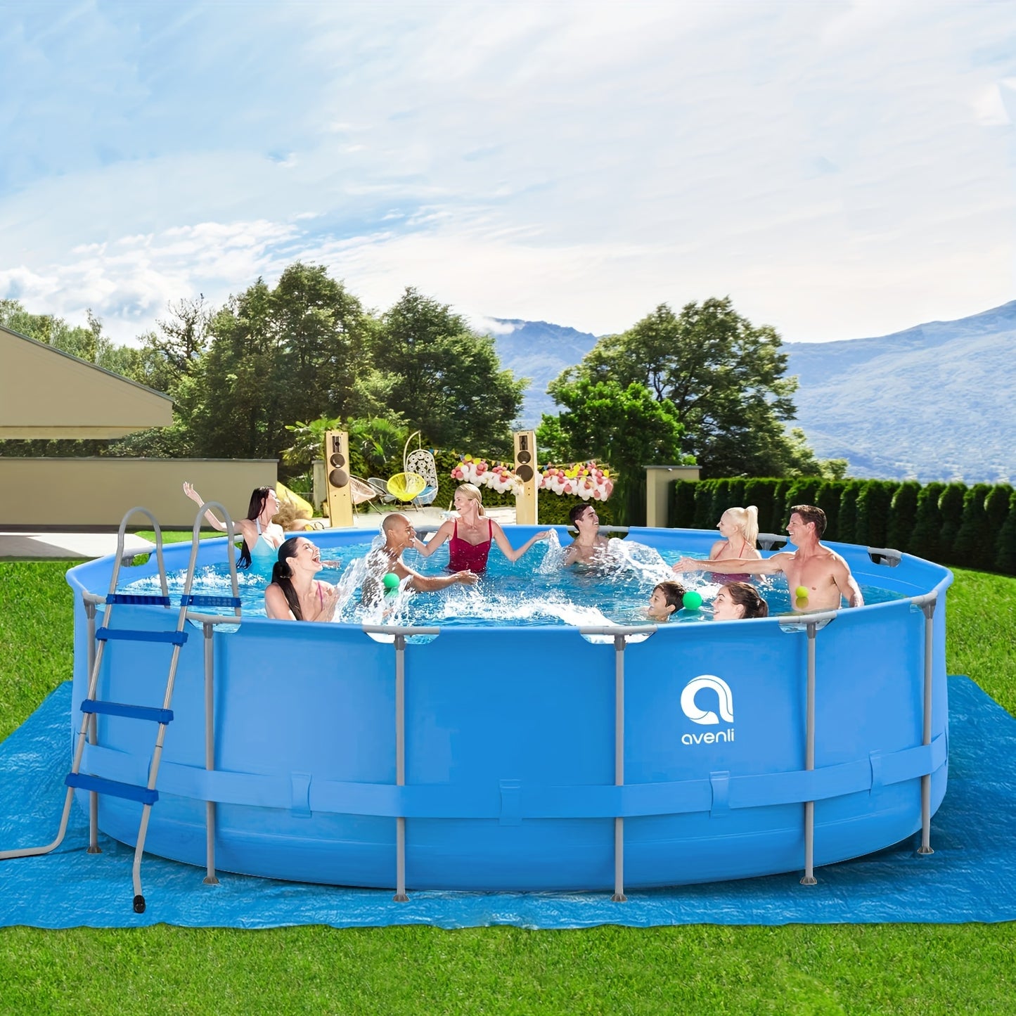 Above Ground Swimming Pool with Metal Frame - Includes 530gal Filter Pump, Ladder, Cover & Ground Cloth