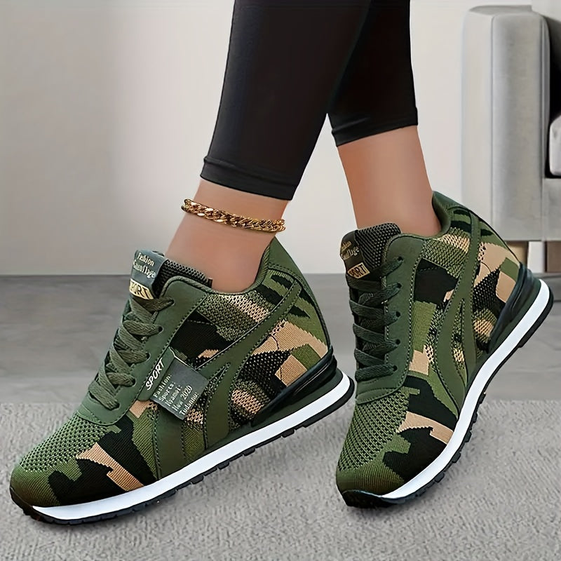 Women's Camouflage Pattern Sneakers, Comfortable Low Top Casual Lace Up Outdoor Shoes