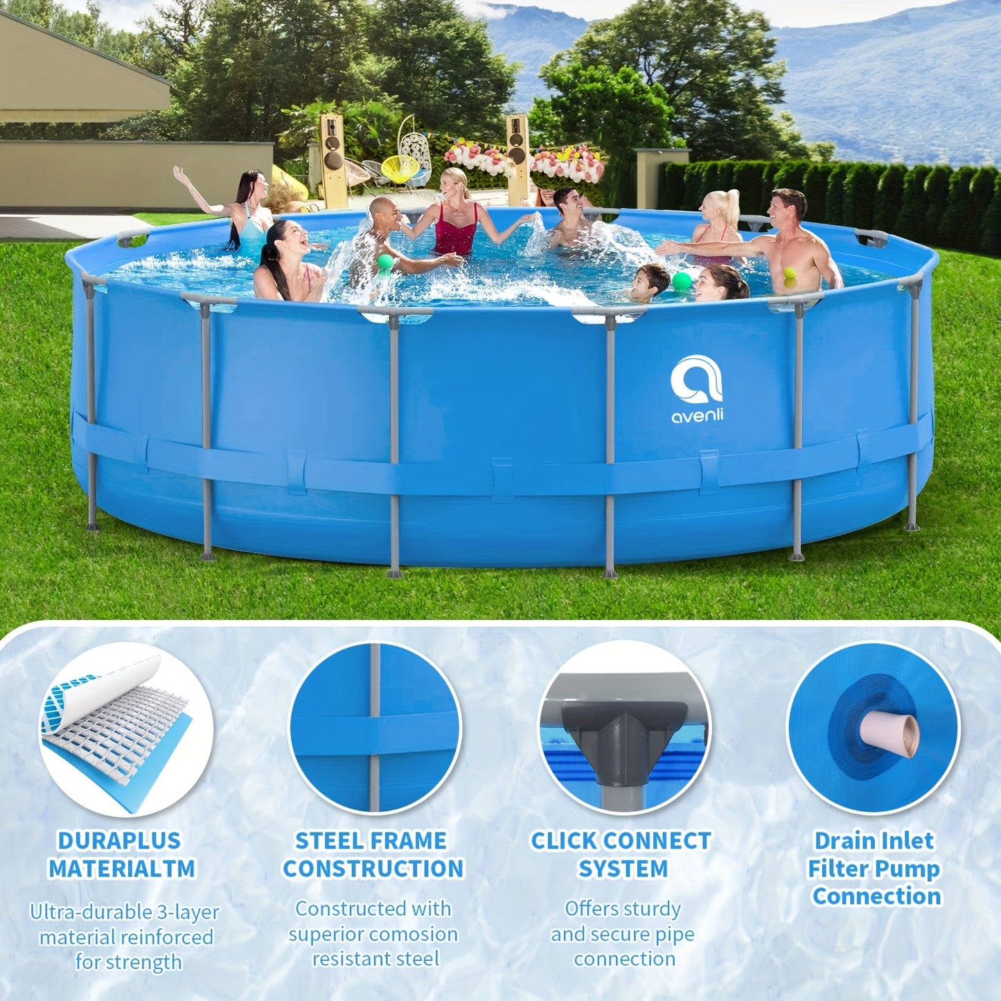 Above Ground Swimming Pool with Metal Frame - Includes 530gal Filter Pump, Ladder, Cover & Ground Cloth