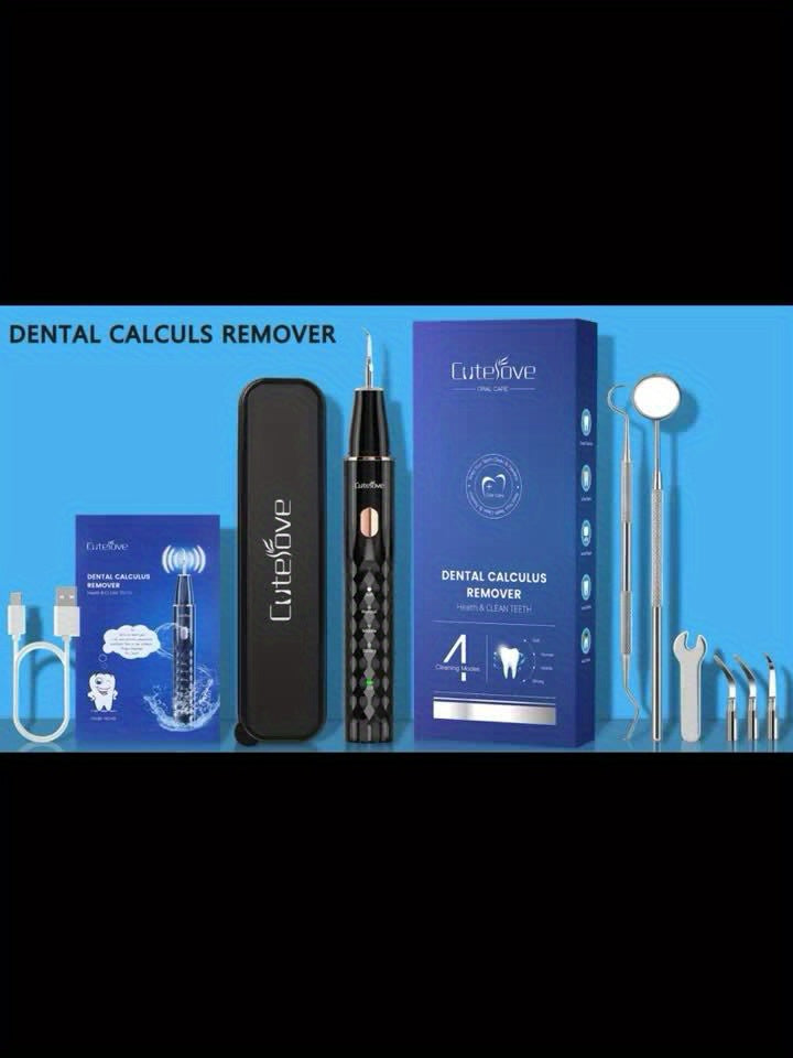 LED Dental Calculus Remover Kit - 4 Cleaning Modes, 3 Replaceable Heads, Hypoallergenic, USB Powered