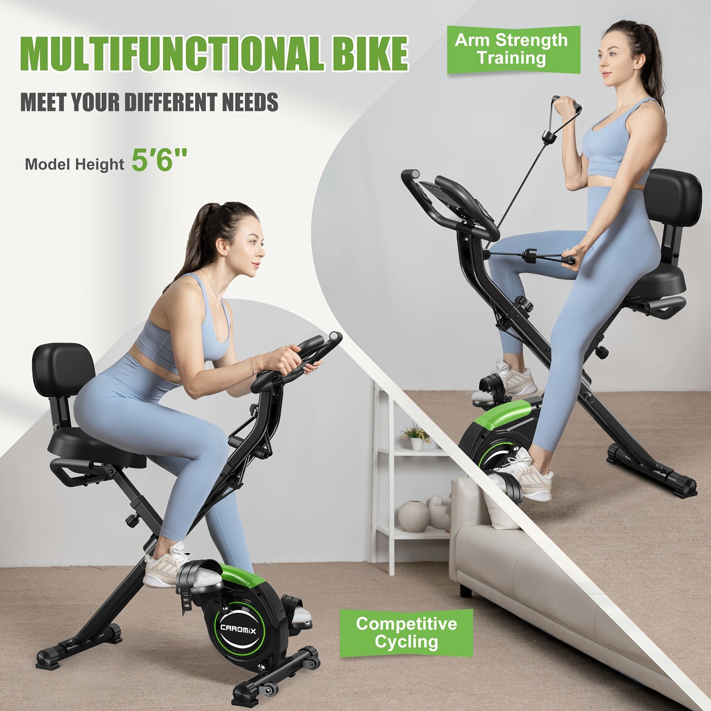 Caromix Folding Exercise Bike - 16-Level Adjustable Magnetic Resistance - Soft Cushion for Home Workout