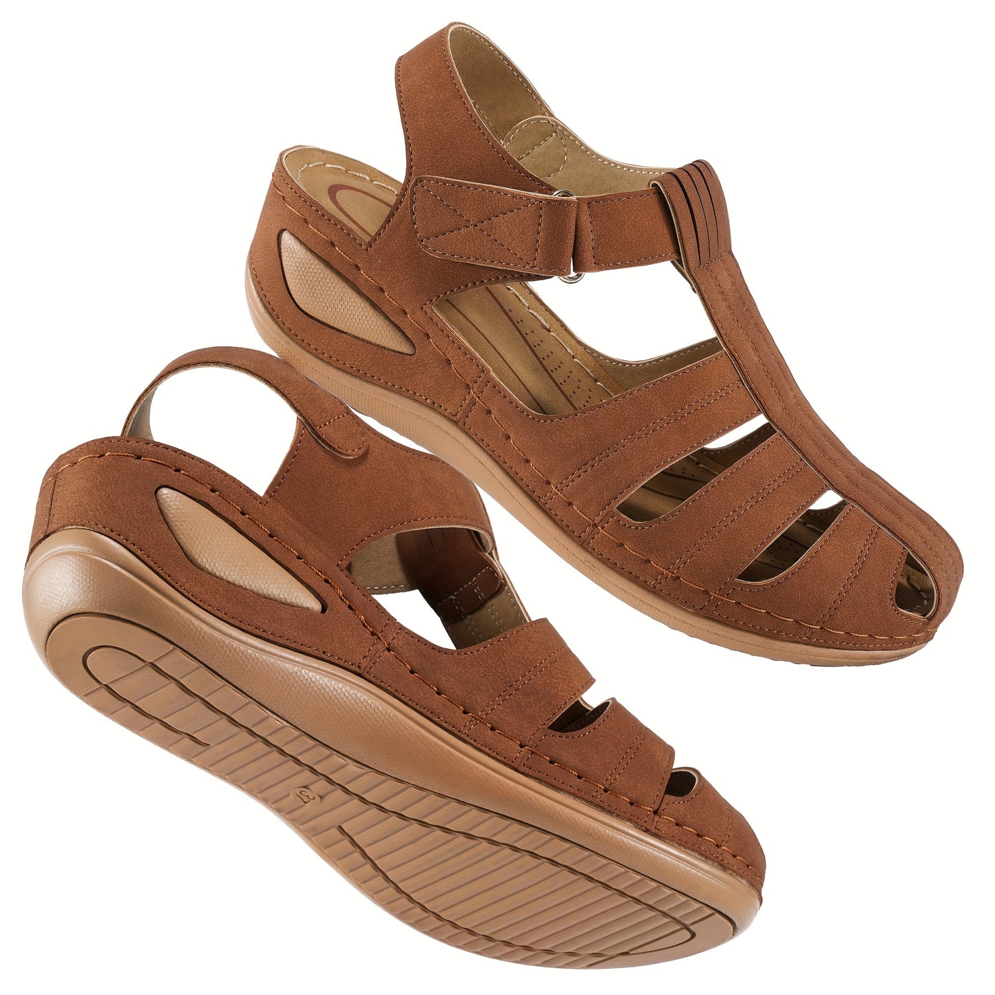 Women's Retro Wedge Sandals - Breathable Perforated Design, Closed Toe Slip-On with Arch Support