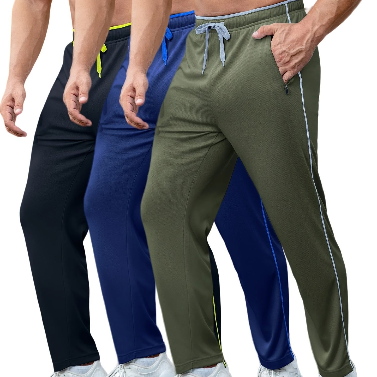 Men's 3 Pack Athletic Sweatpants - Open Bottom, Pocketed, Workout, Running, Training, Jogging Pants