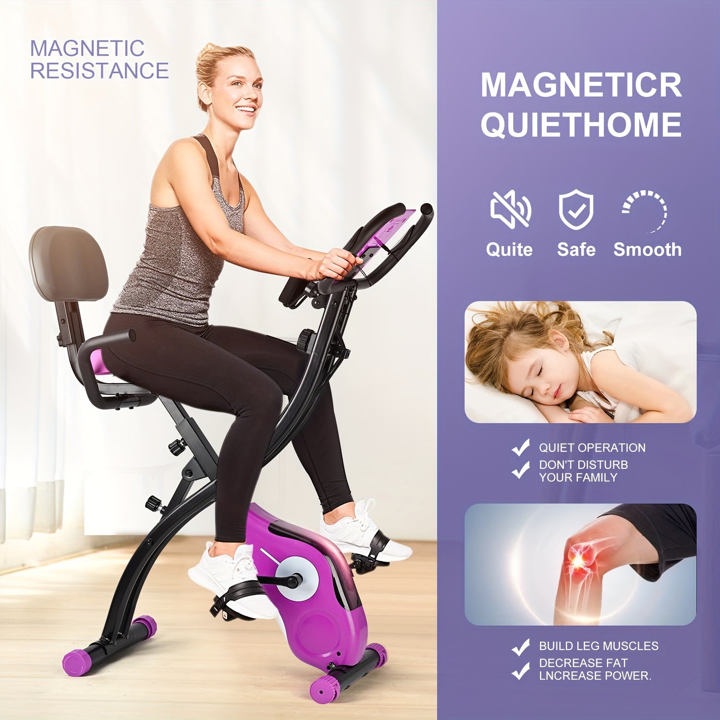 Magnetic Exercise Bike with 8-Level Adjustable Resistance, Bottle Holder & Back Support Cushion