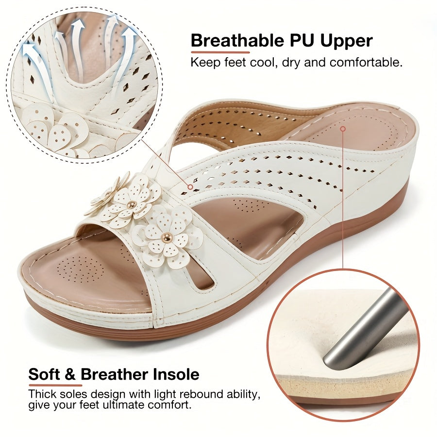 Women's Wedge Sandals Breathable Slip-On Open Toe, Arch Support Non-Slip Rubber Sole