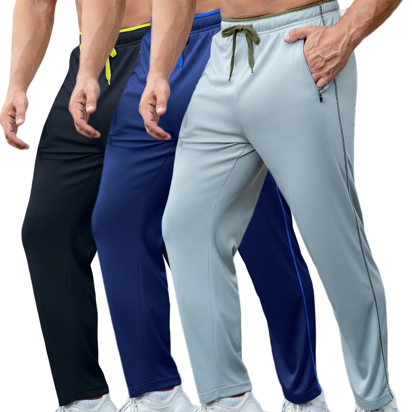 Men's 3 Pack Athletic Sweatpants - Open Bottom, Pocketed, Workout, Running, Training, Jogging Pants