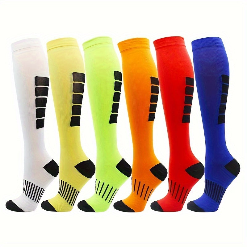 6 Pairs Compression Knee-High Socks for Outdoor Sports – Breathable & Comfy for Running, Cycling