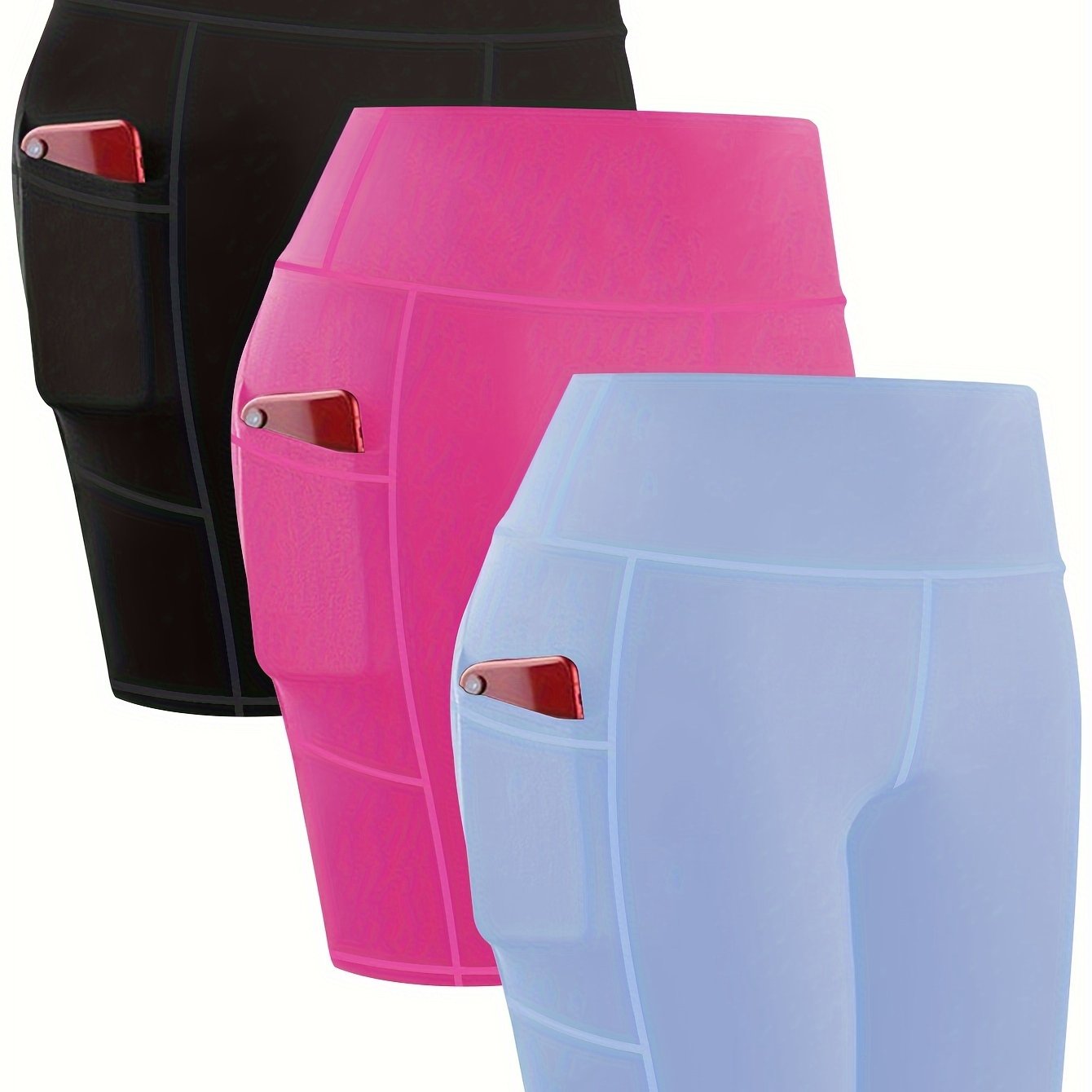 Three-piece Women's Casual Tight-Fitting Sports Shorts, with Pockets, Running Training Activewear