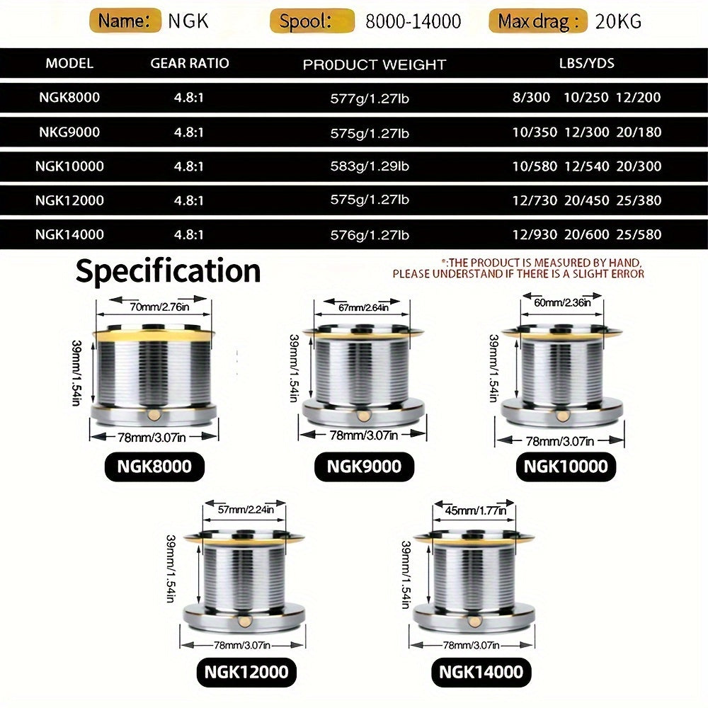 High-Power Spinning Fishing Reel - Dual Sealed Bearings, Instant Anti-Reverse Clutch, Interchangeable Handle