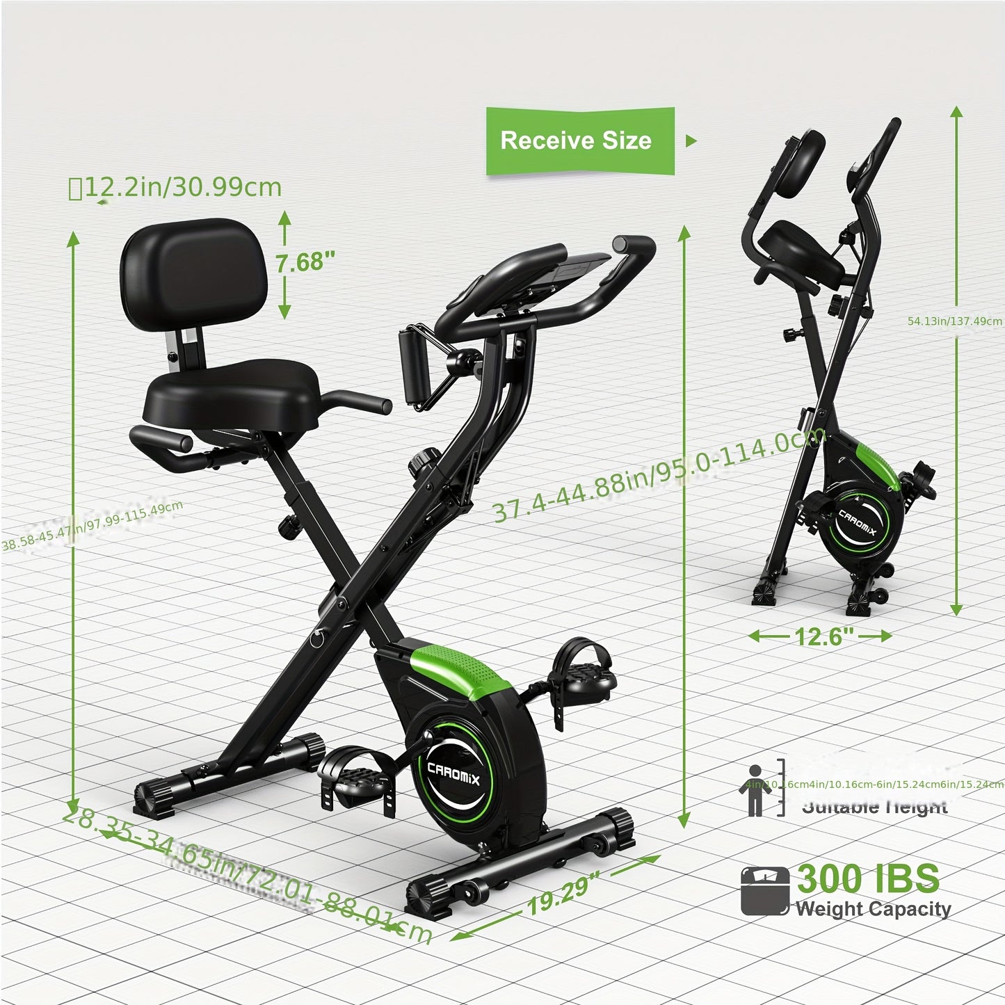 Caromix Folding Exercise Bike - 16-Level Adjustable Magnetic Resistance - Soft Cushion for Home Workout