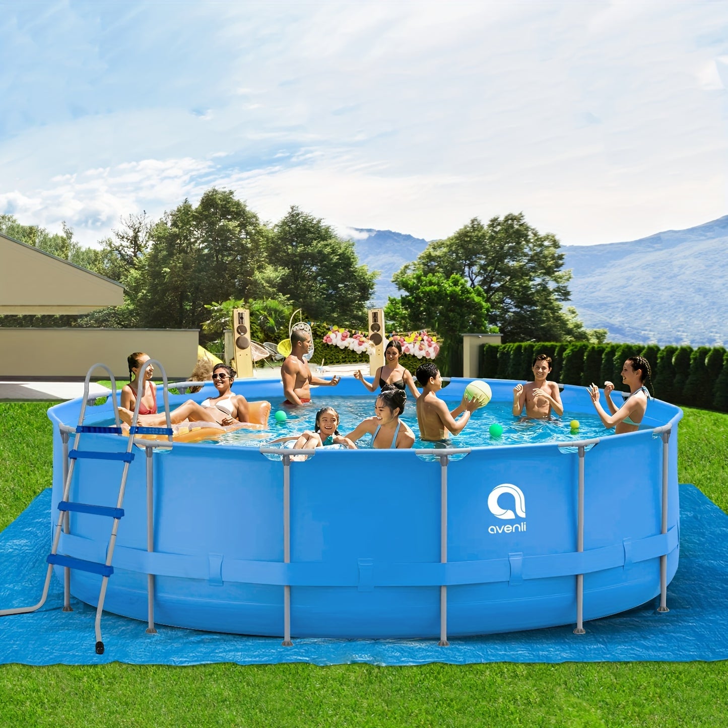 Above Ground Swimming Pool with Metal Frame - Includes 530gal Filter Pump, Ladder, Cover & Ground Cloth