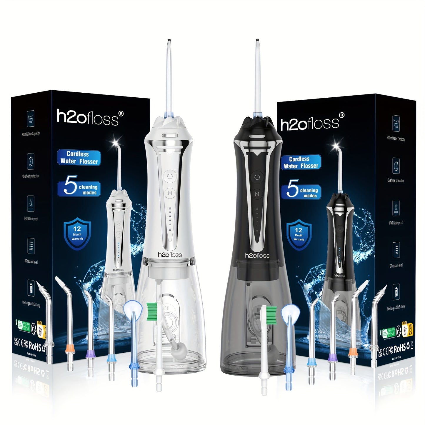 H2OFLOSS Cordless Water Flosser - 5 Modes, Portable, for Home & Travel, Professional Teeth Cleaning