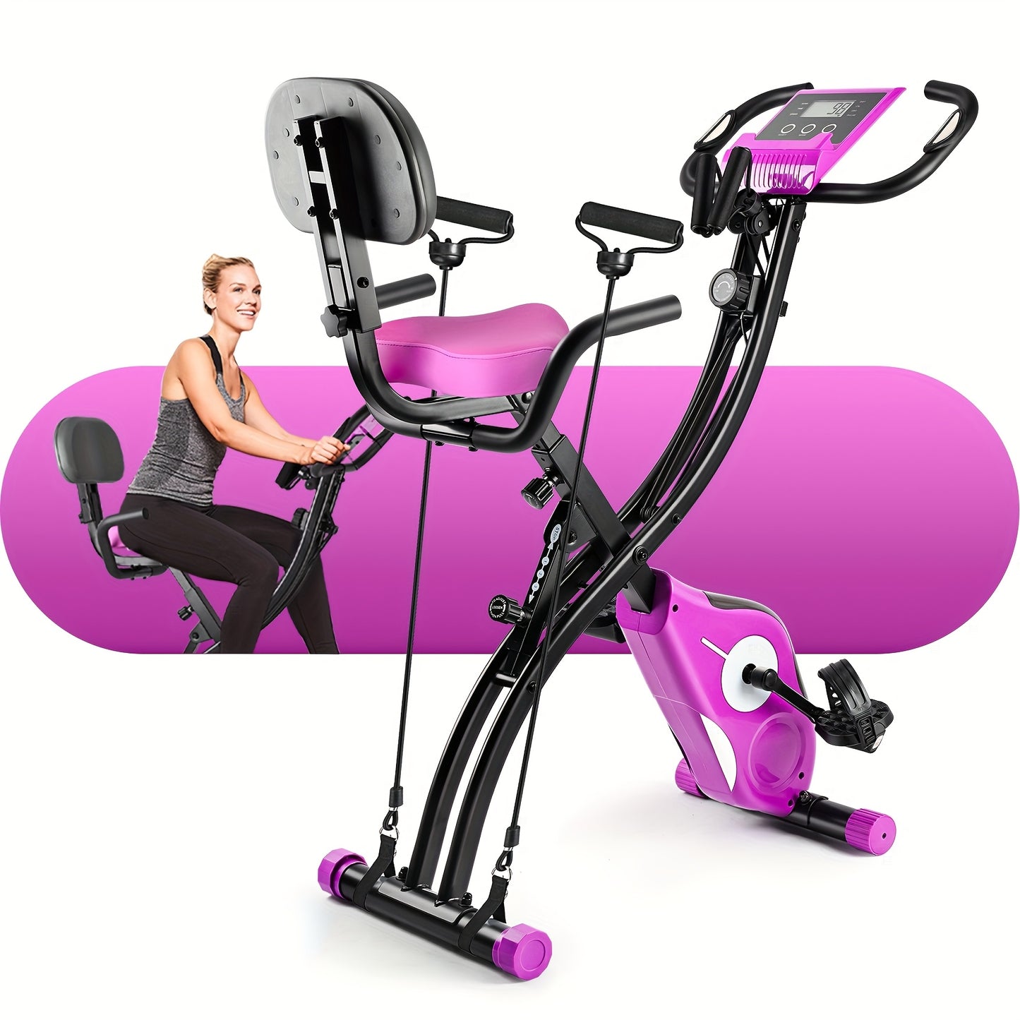 Magnetic Exercise Bike with 8-Level Adjustable Resistance, Bottle Holder & Back Support Cushion