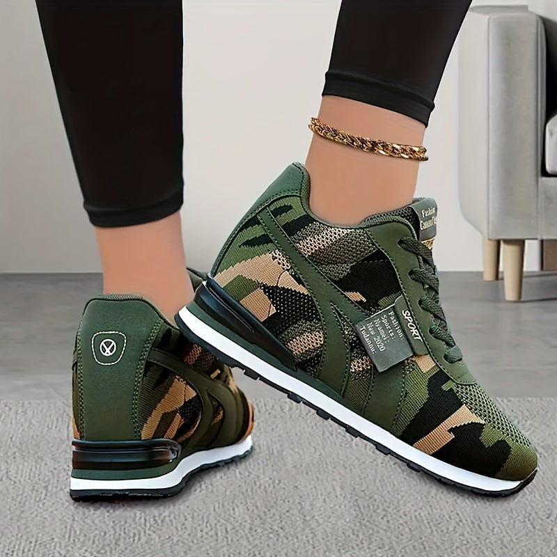 Women's Camouflage Pattern Sneakers, Comfortable Low Top Casual Lace Up Outdoor Shoes