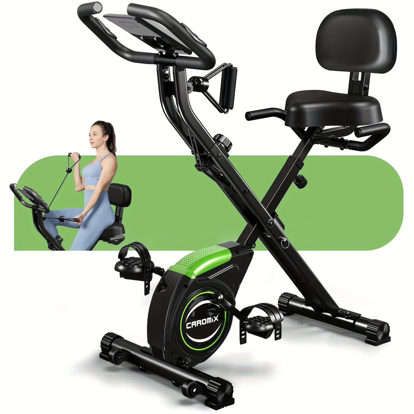 Caromix Folding Exercise Bike - 16-Level Adjustable Magnetic Resistance - Soft Cushion for Home Workout