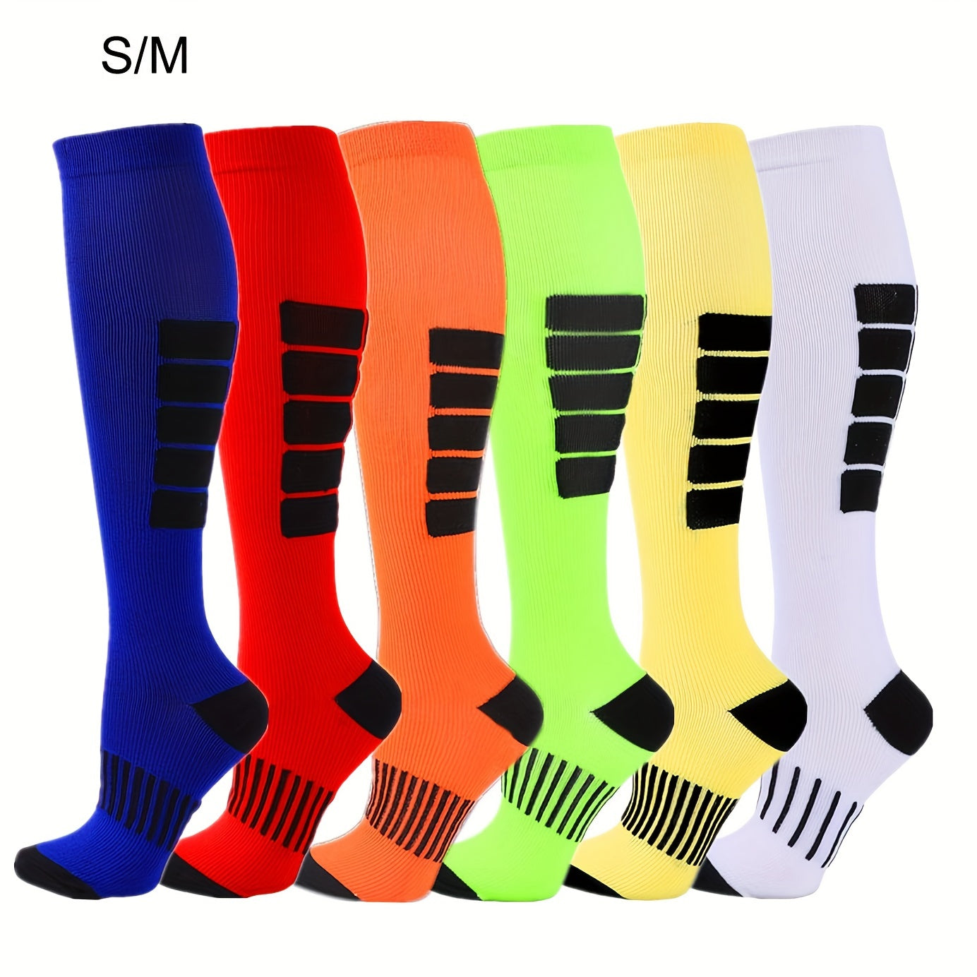 6 Pairs Compression Knee-High Socks for Outdoor Sports – Breathable & Comfy for Running, Cycling