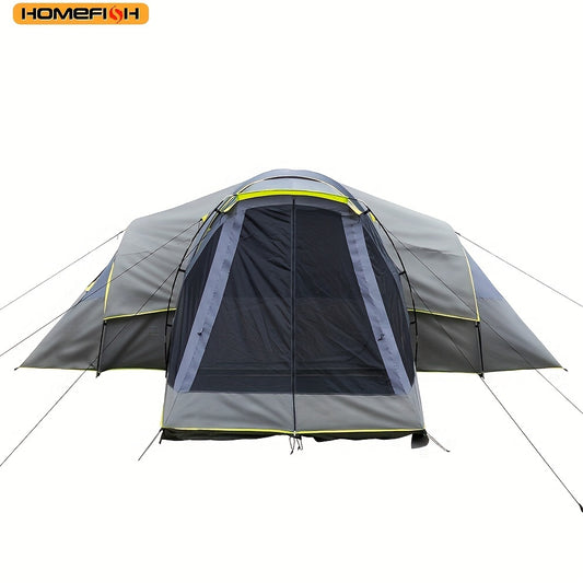 HOMEFISH 522*260*210cm Camping Tents Fits 10 People Three Rooms Polyester Cloth Fiberglass Dark Grey