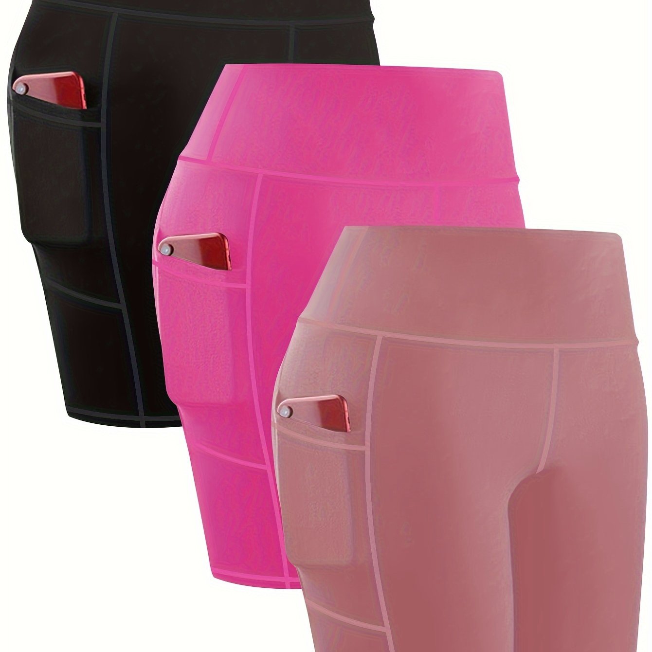 Three-piece Women's Casual Tight-Fitting Sports Shorts, with Pockets, Running Training Activewear