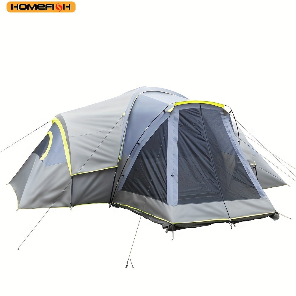 HOMEFISH 522*260*210cm Camping Tents Fits 10 People Three Rooms Polyester Cloth Fiberglass Dark Grey