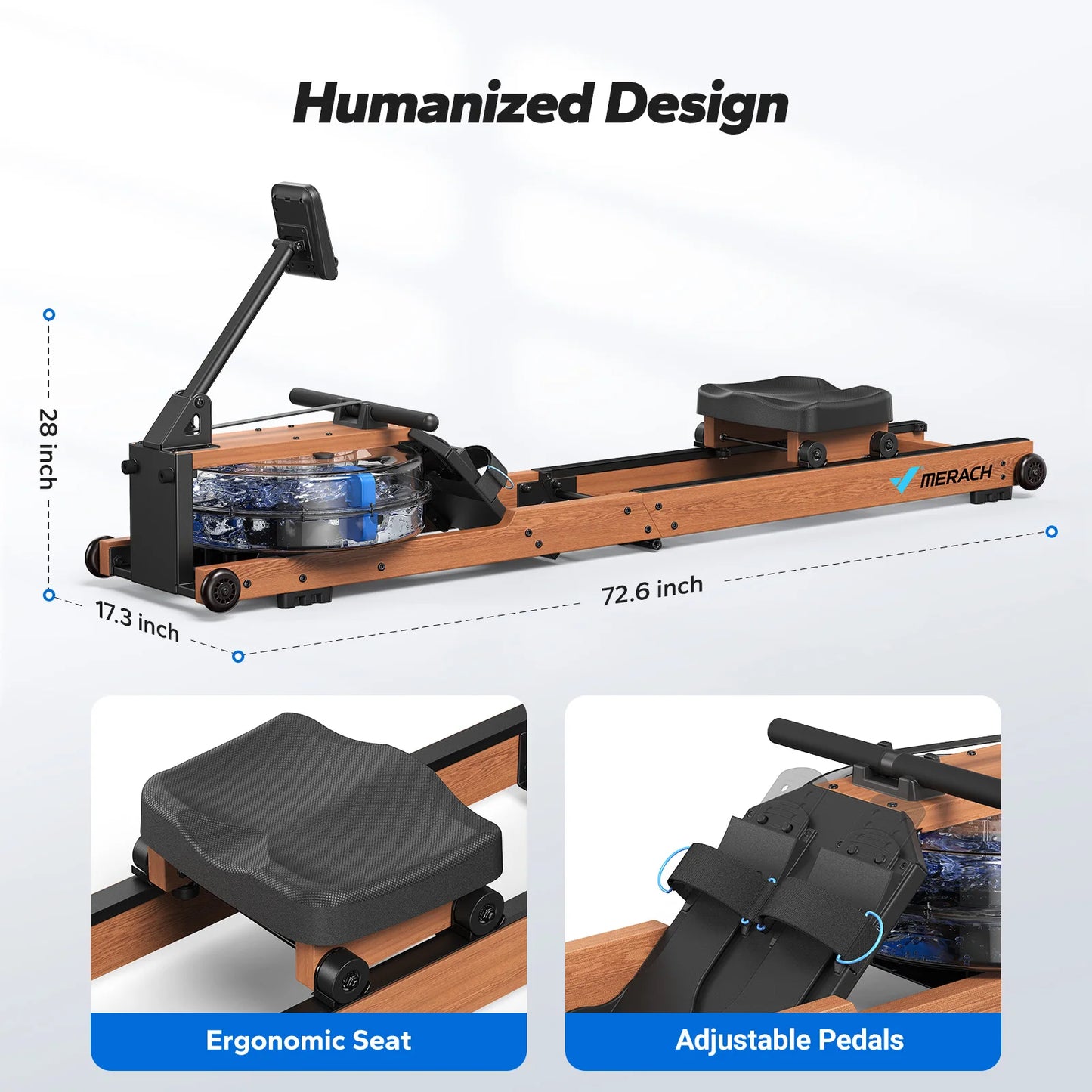 MERACH Water Rowing Machine for Home, 400LBS Weight Capacity, Dedicated Monitor and Comfortable Seat