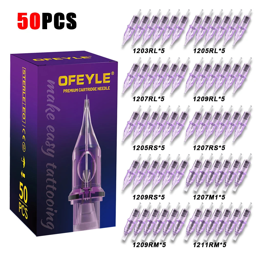 50PCS MIX Disposable Purple Tattoo Cartridges Needle RM/RL/M1/RS Needle Diameter 0.35MM for Tattoo Machine