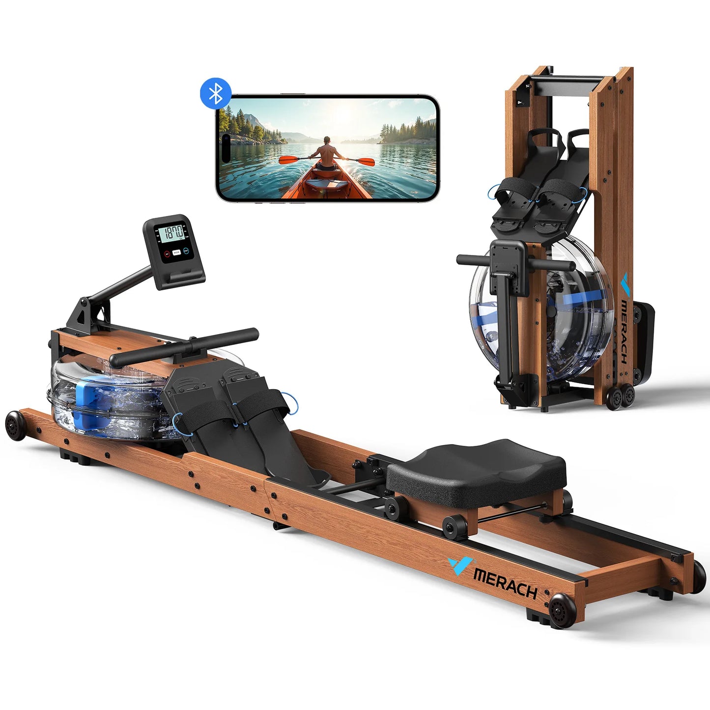 MERACH Water Rowing Machine for Home, 400LBS Weight Capacity, Dedicated Monitor and Comfortable Seat