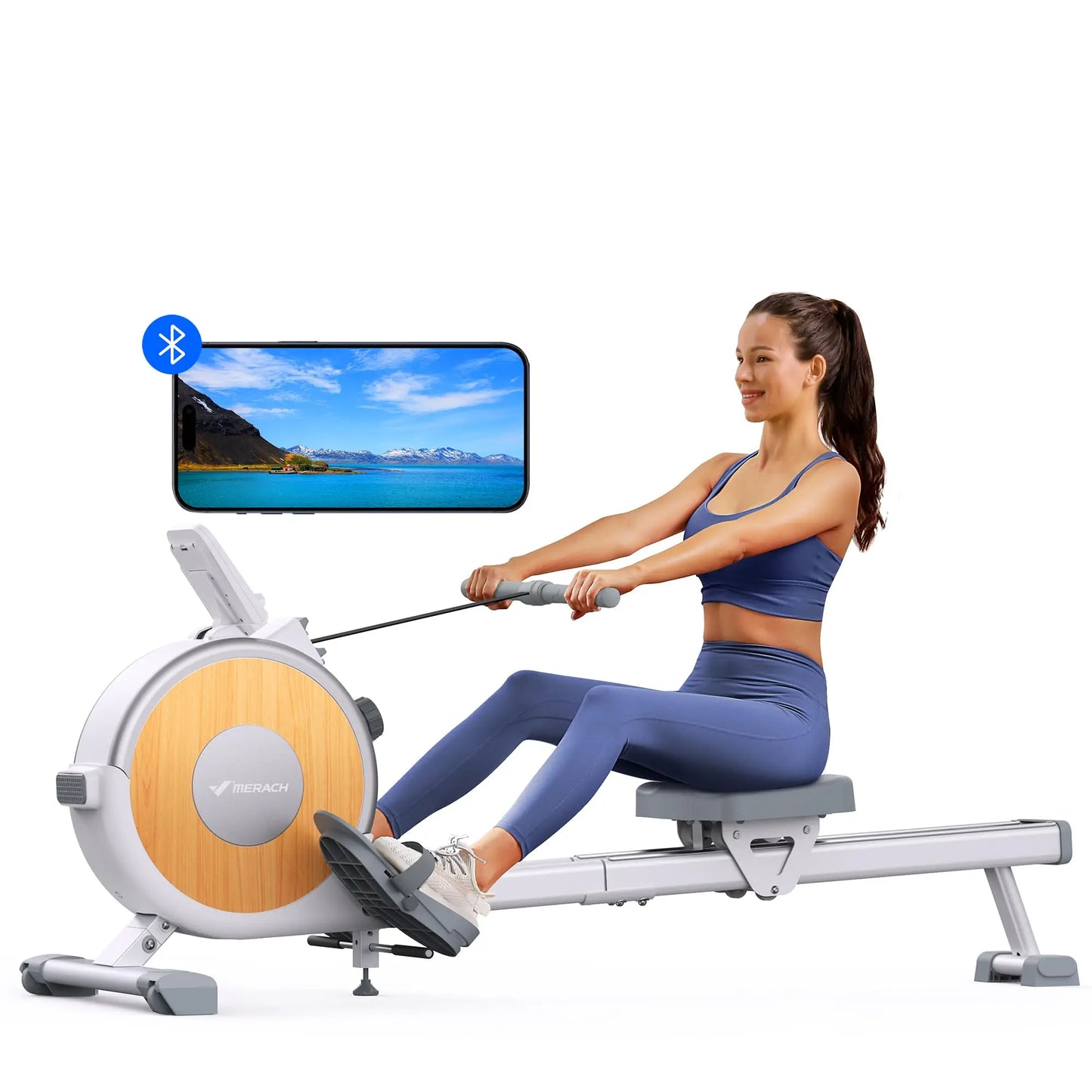 MERACH Magnetic Rowing Machine 16 Levels of Quiet Resistance Dual Slide Rail Max 350lb Weight Capacity