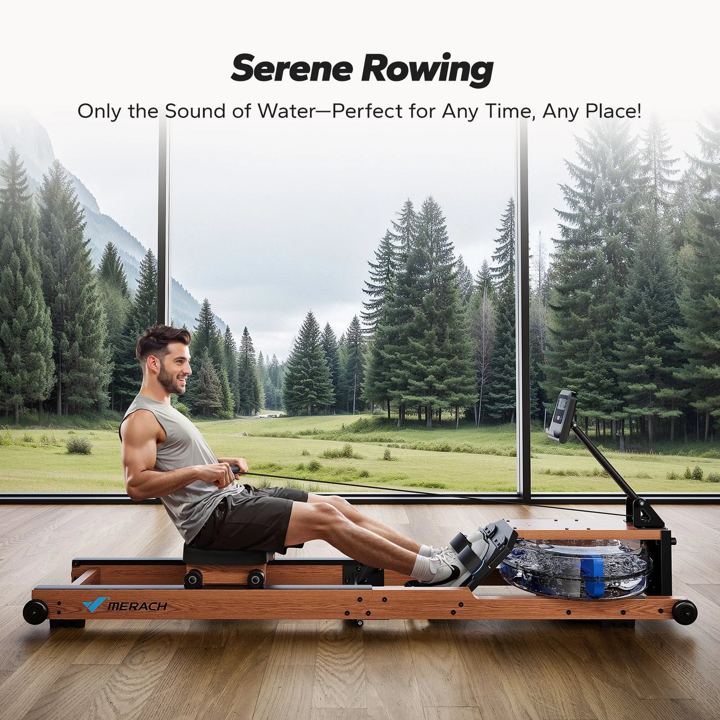 MERACH Water Rowing Machine for Home, 400LBS Weight Capacity, Dedicated Monitor and Comfortable Seat