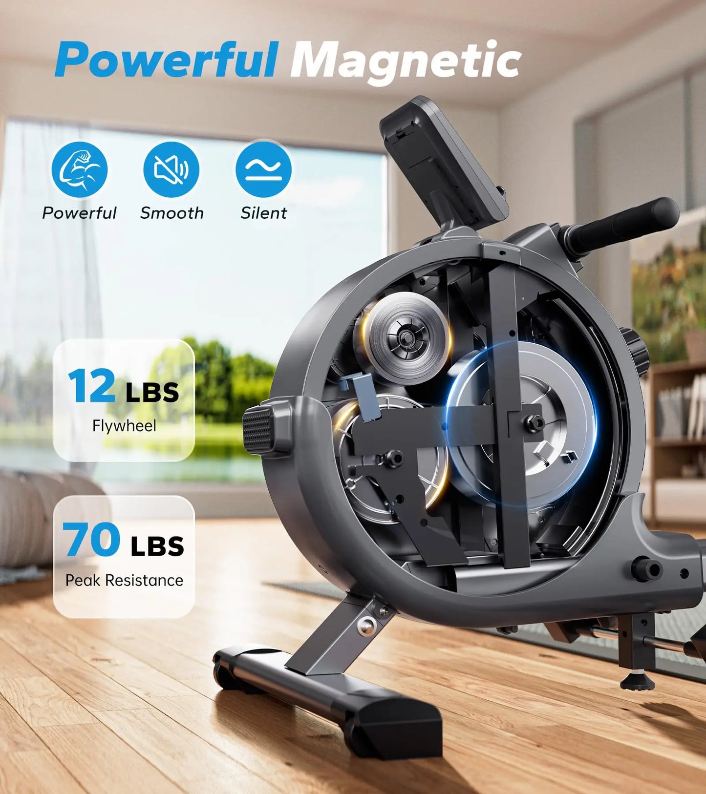 MERACH Magnetic Rowing Machine 16 Levels of Quiet Resistance Dual Slide Rail Max 350lb Weight Capacity