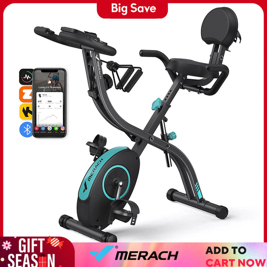 MERACH Folding Exercise Bike 4in1 Magnetic Stationary with 16-Level Resistance 300LB Capacity Comfort Seat