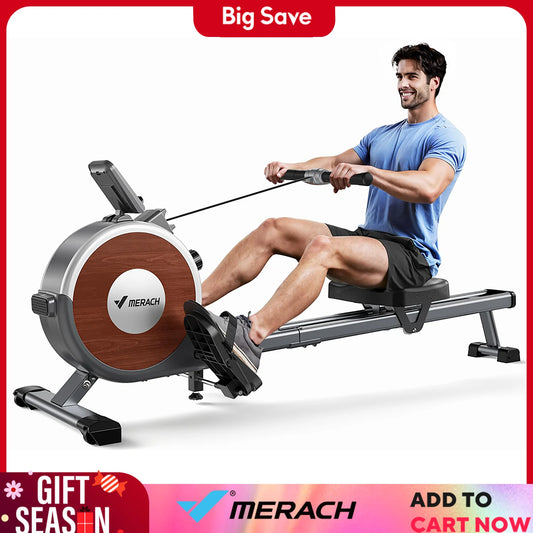 MERACH Magnetic Rowing Machine 16 Levels of Quiet Resistance Dual Slide Rail Max 350lb Weight Capacity