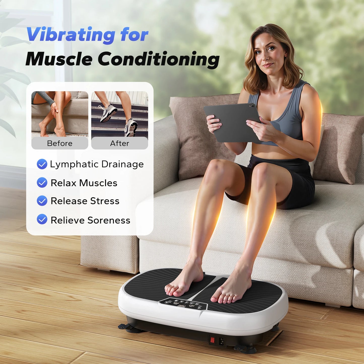 MERACH EMS Vibration Plate Exercise Machine for Lymphatic Drainage Relieve Pain Help Sleep Fat Burning