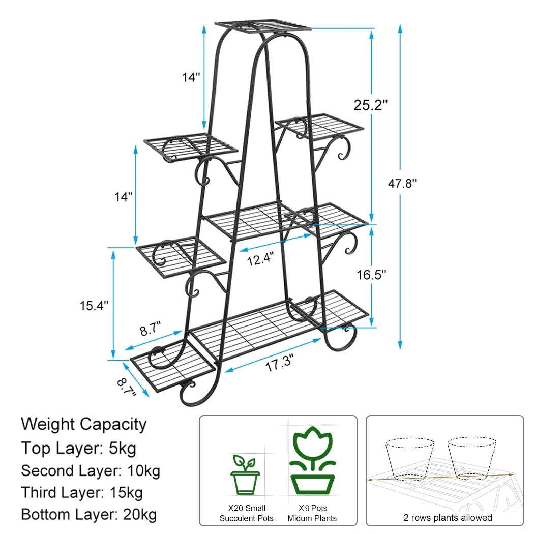 9 Tier Metal Shelf Plant Stand Multilayer Potted Planters Display Indoor,Outdoor,Patio,Garden