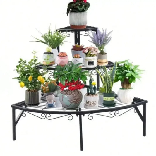 3-Tiers Metal Black Curved Corner Shelf Plant Stand