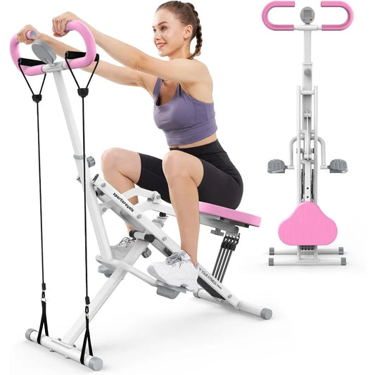 Pink Squat Machine for Home, Rodeo Core Exercise Machine, 330lbs, Adjustable 4 Resistance Bands