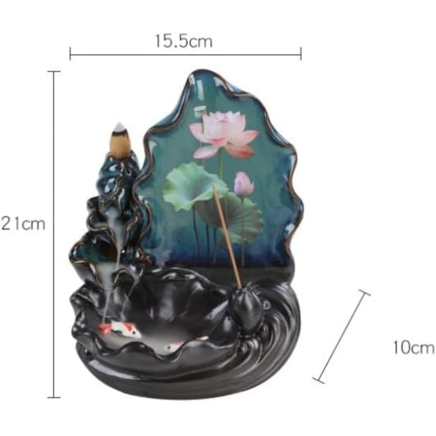 Lotus Leaf Waterfall Backflow Incense Holder with 20 Backflow Incense Cones & 30 Incense Sticks