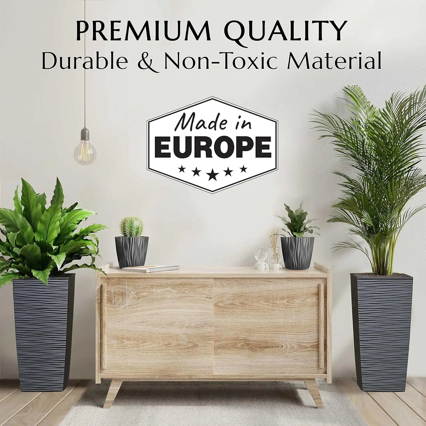 Heavy Duty Tall Planter, Indoor/Outdoor Plant, 2-Piece Set, 24”, Modern Design, Built-in Drainage