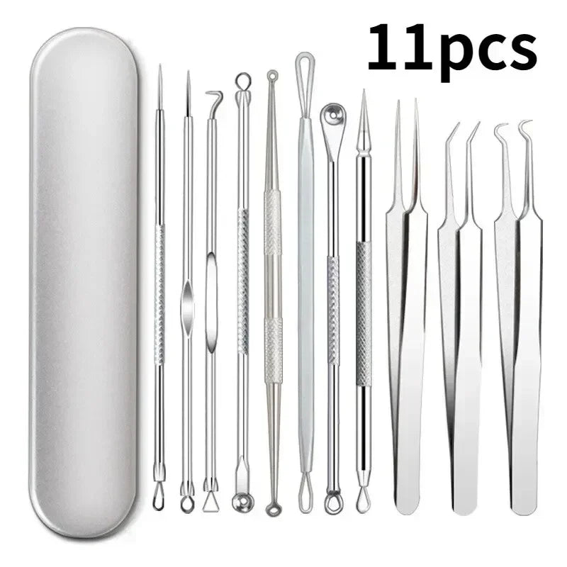 11Pcs Acne Needle Professional Tweezers Acne Remover Ultra-fine No. 5 Cell Pimples Blackhead Clip