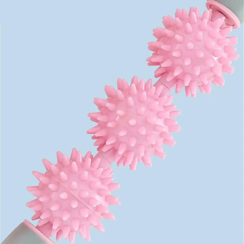 Spiky 3-Ball Massage Stick for Trigger Point, Facial Cellulite, Muscle Roller Yoga Fitness Legs Arm